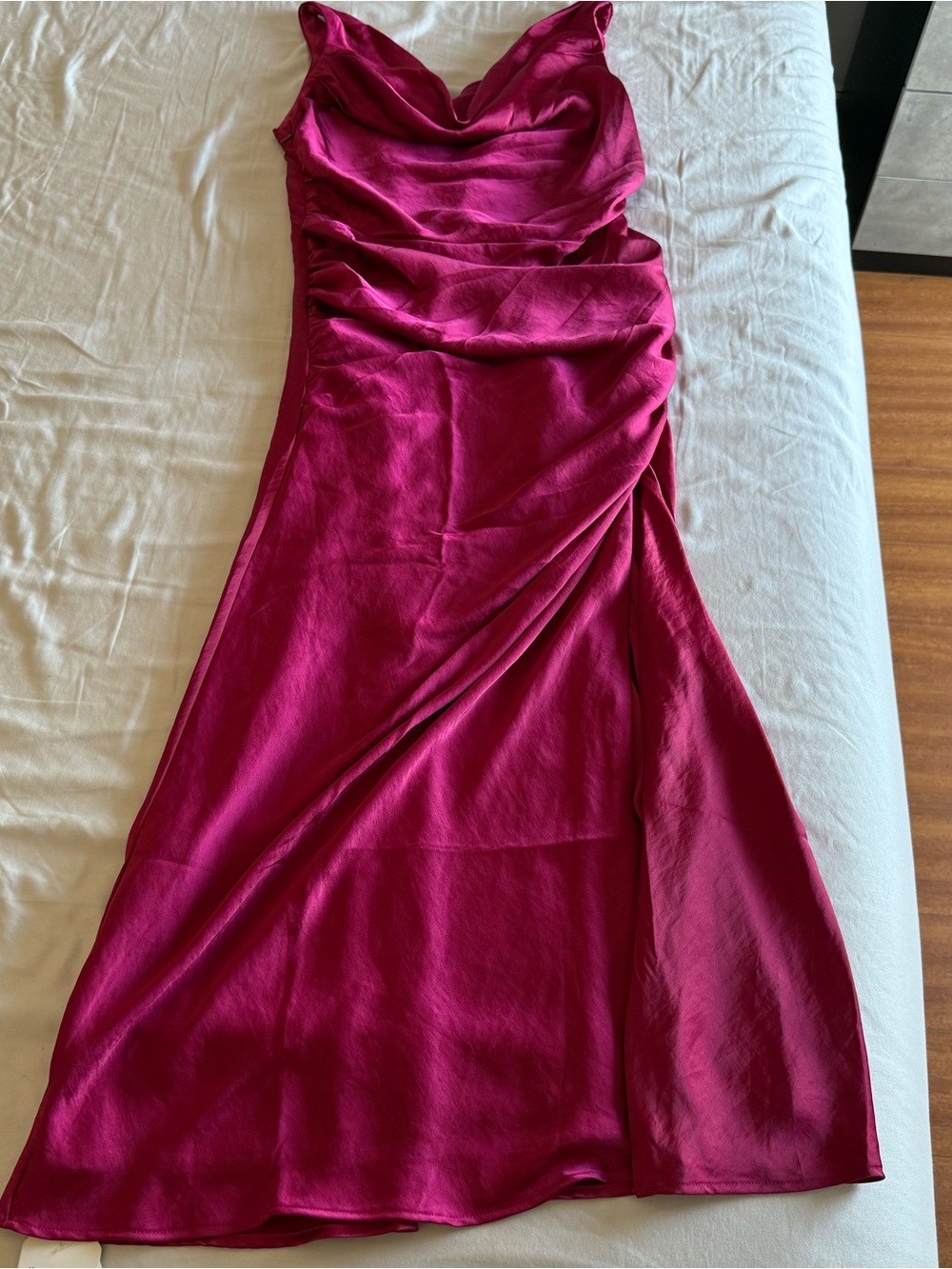 Abercrombie & Fitch Satin Cowl Neck Maxi Dress Pink Front Slit Sleeveless MP New